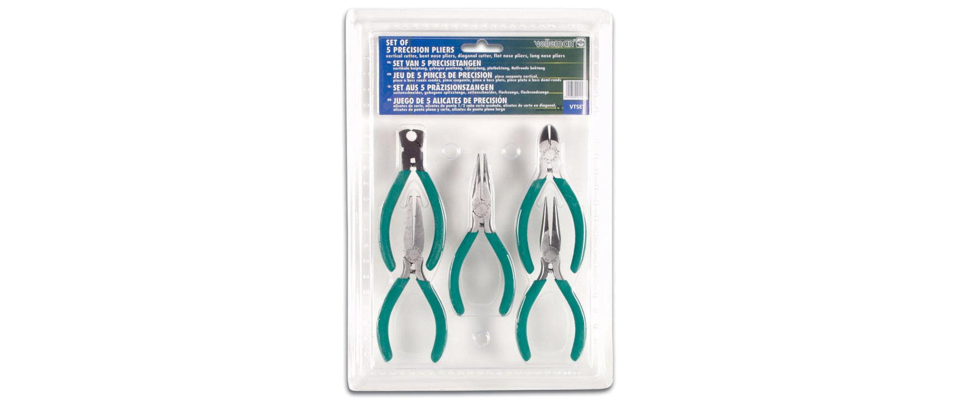 Velleman VTSET Präzisionszangen-Set – 125 mm, Schräg-, Flach-, Telefon- & Spitzzange – 5-teilig, rostfreier Stahl
