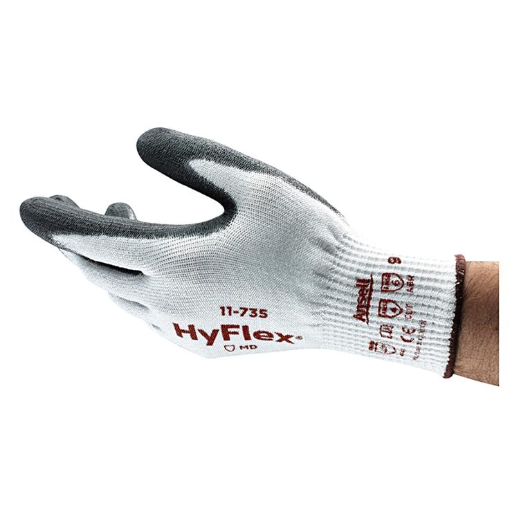 Ansell Schnittschutzhandschuhe HyFlex 11-735 – Grösse L – HPPE/PU, Weiss/Grau