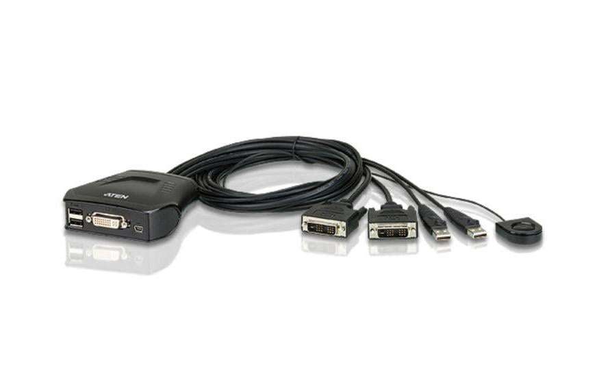 ATEN CS22D – 2-Port DVI-D KVM-Switch – 1920 × 1200/60 Hz, USB 2.0-Hub, Desktop