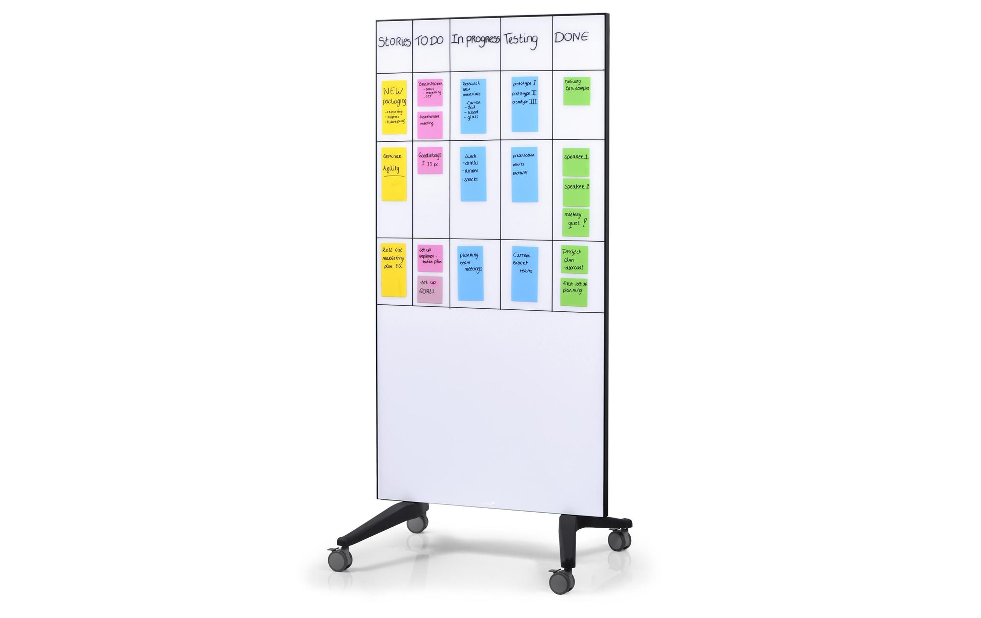 Legamaster Whiteboard – 95 × 175 cm, Glas, magnetisch, Stahl-Rahmen, mobil