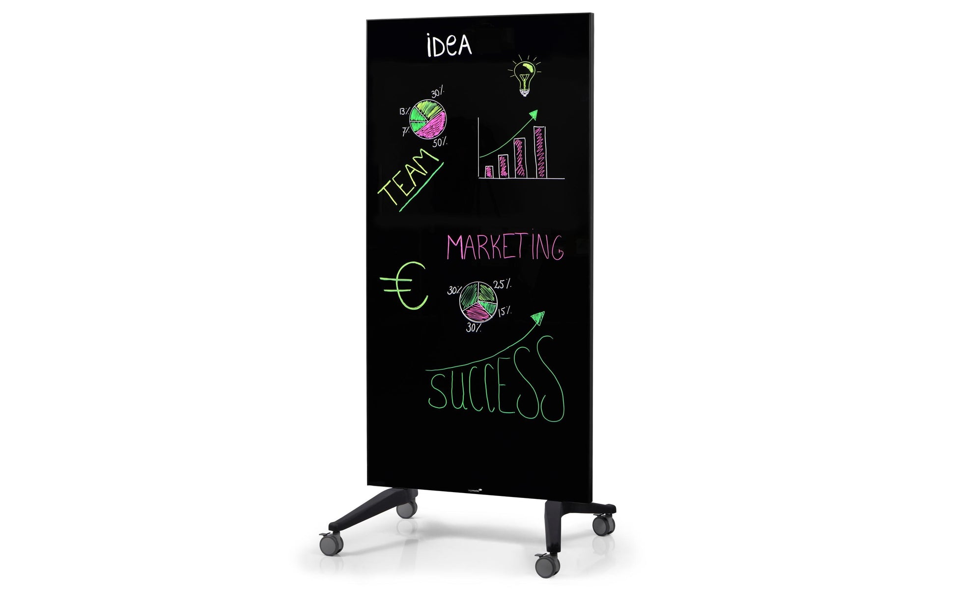 Legamaster Whiteboard – 95 × 175 cm, Glas, magnetisch, Stahlrahmen, mobil