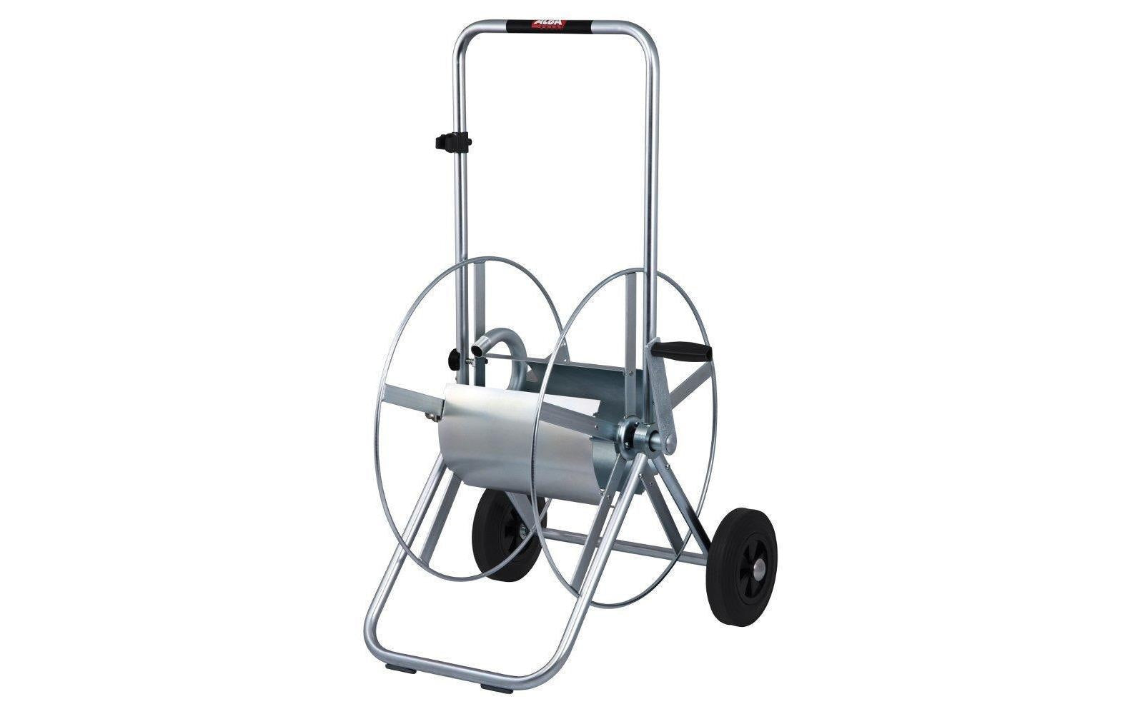 Alba-Krapf Star Serie II Schlauchwagen 120 m – Rollenbremse, Silber, B 610 × H 1020 × T 608 mm