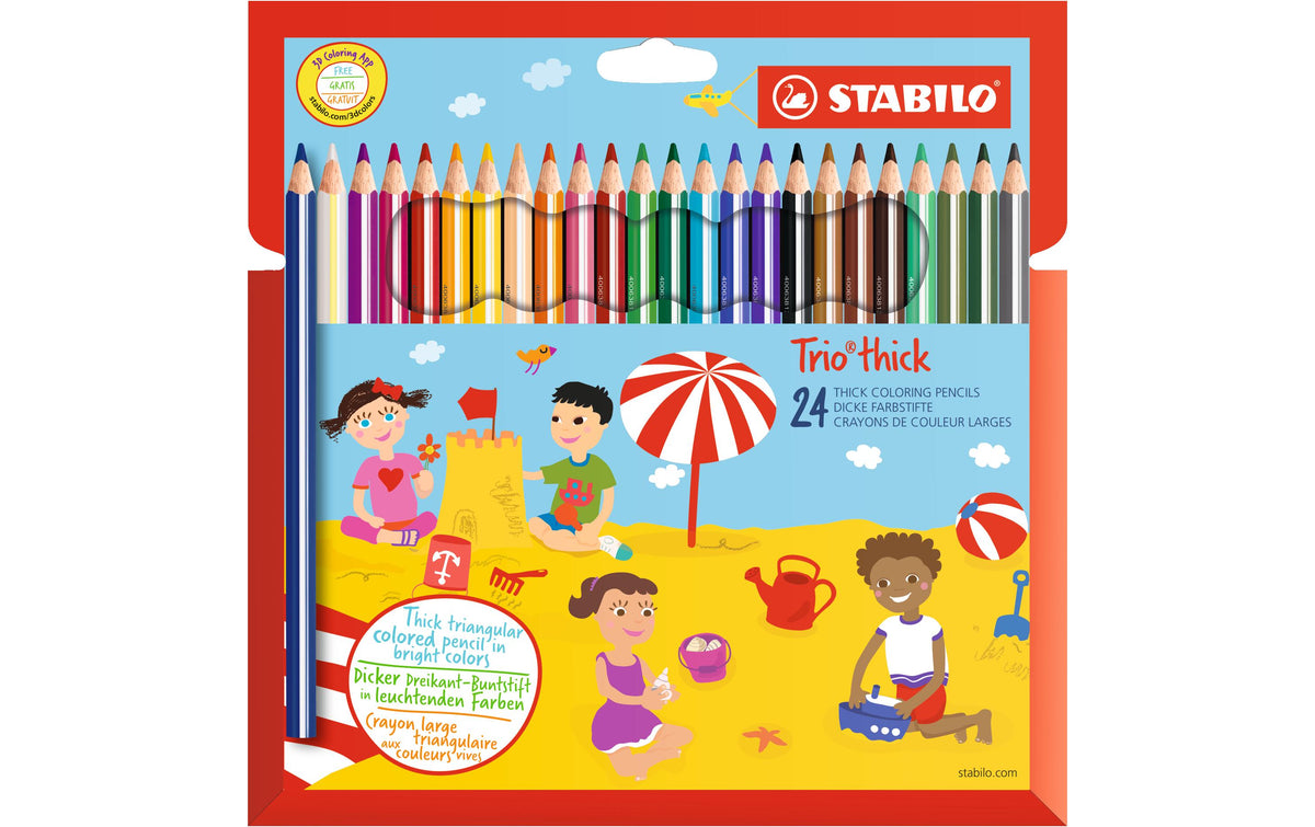 STABILO Buntstifte Trio Dick Farbstifte – Jumbo, Dreikant, Minen-Ø 4,2 mm, 24 Farben, in Kartonetui