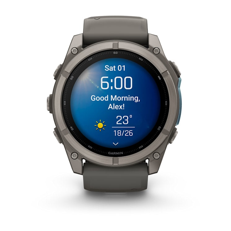 Garmin Fenix 9 51 mm GPS – Titan Steingrau, Silikonband Grau, 100 m, für Android, iPhone