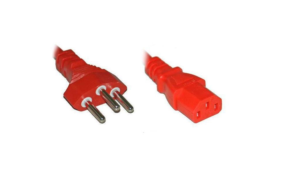 Diggelmann Netzkabel, T12 auf IEC C13, angespritzt, 250 V, 3 m, Rot