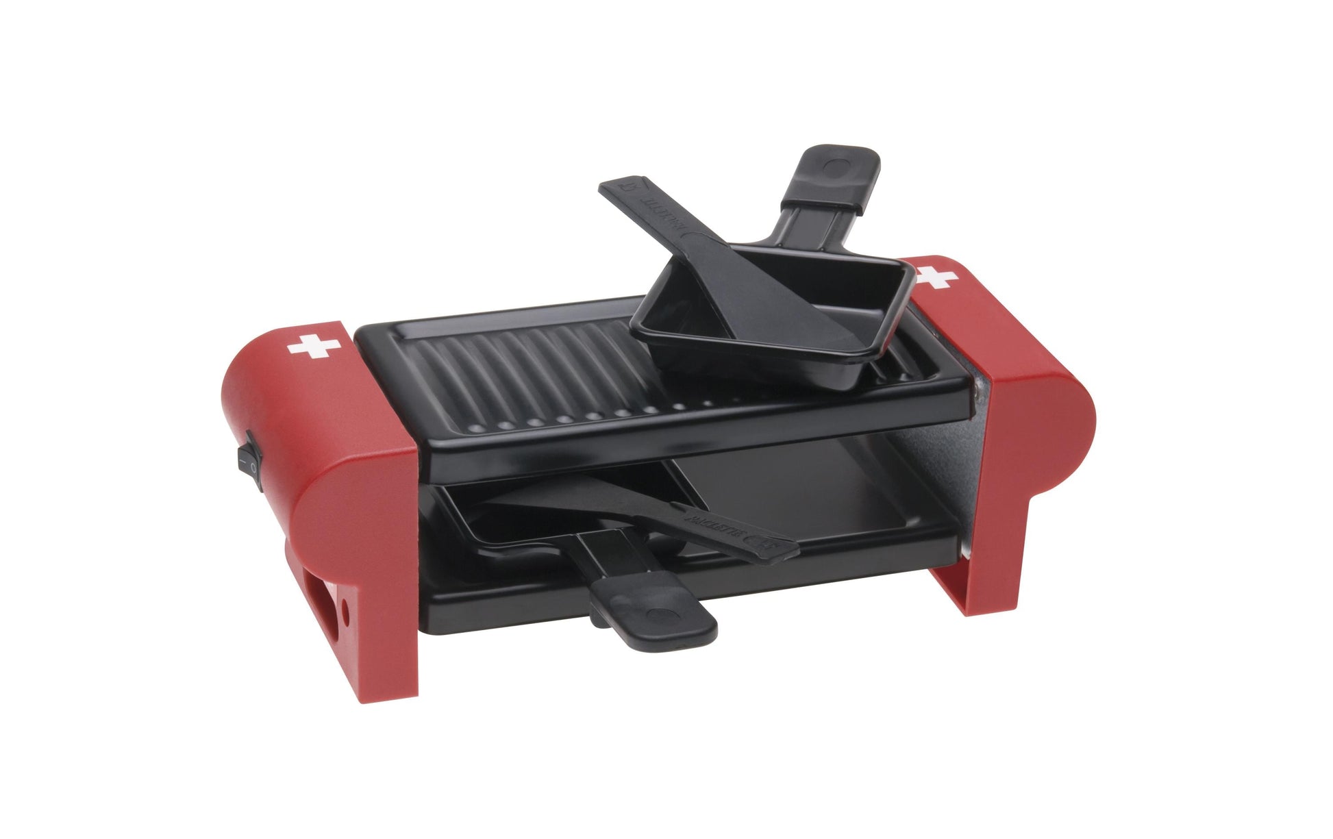 Nouvel Raclette-Grill 303835 – 2 Personen, Aluguss-Grillplatte, Antihaftbeschichtung, 350 W – Schwarz/Rot
