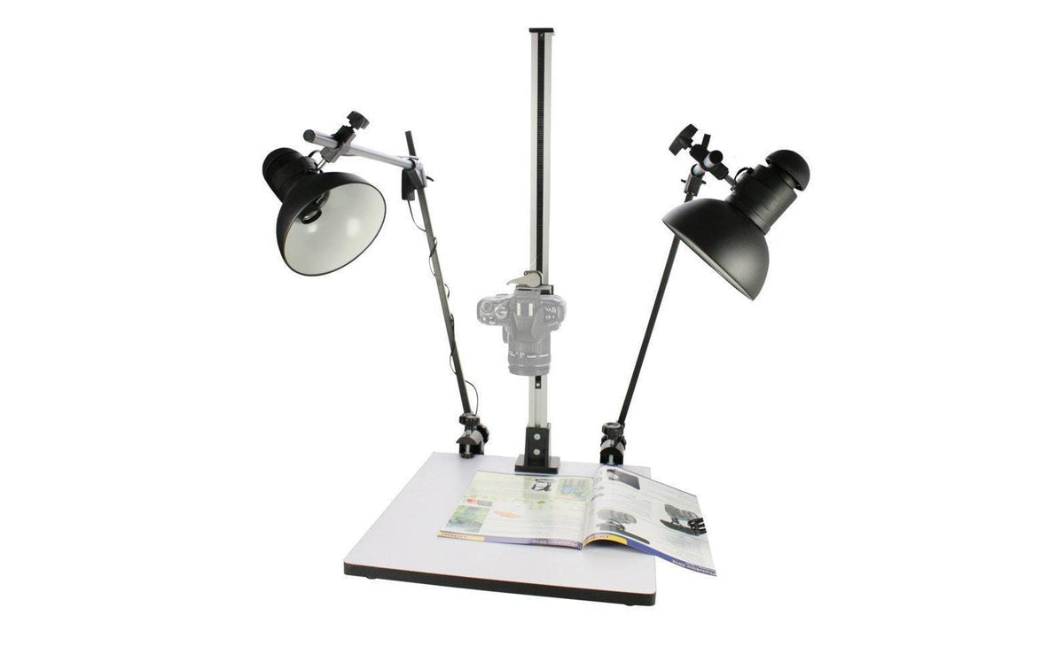Dörr Repro Stand H 75 Set – Säulenhöhe 82 cm, Grundplatte 480 × 400 mm, 2 Lampen