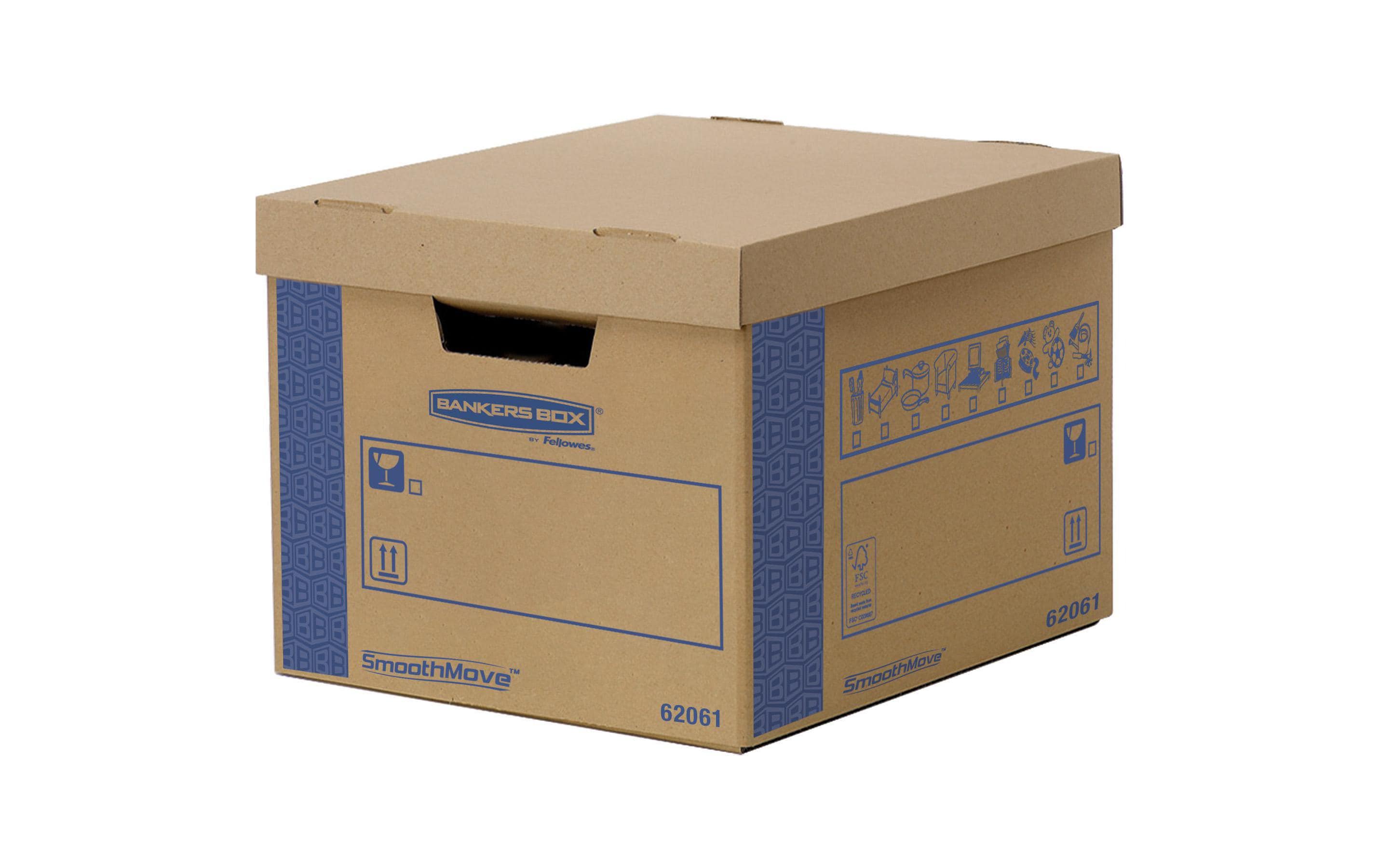 Fellowes Smoothmove Prime – Umzugsbox – 49 l, 387 × 430 × 294 mm, Karton, Blau, mit Deckel, 5er-Pack