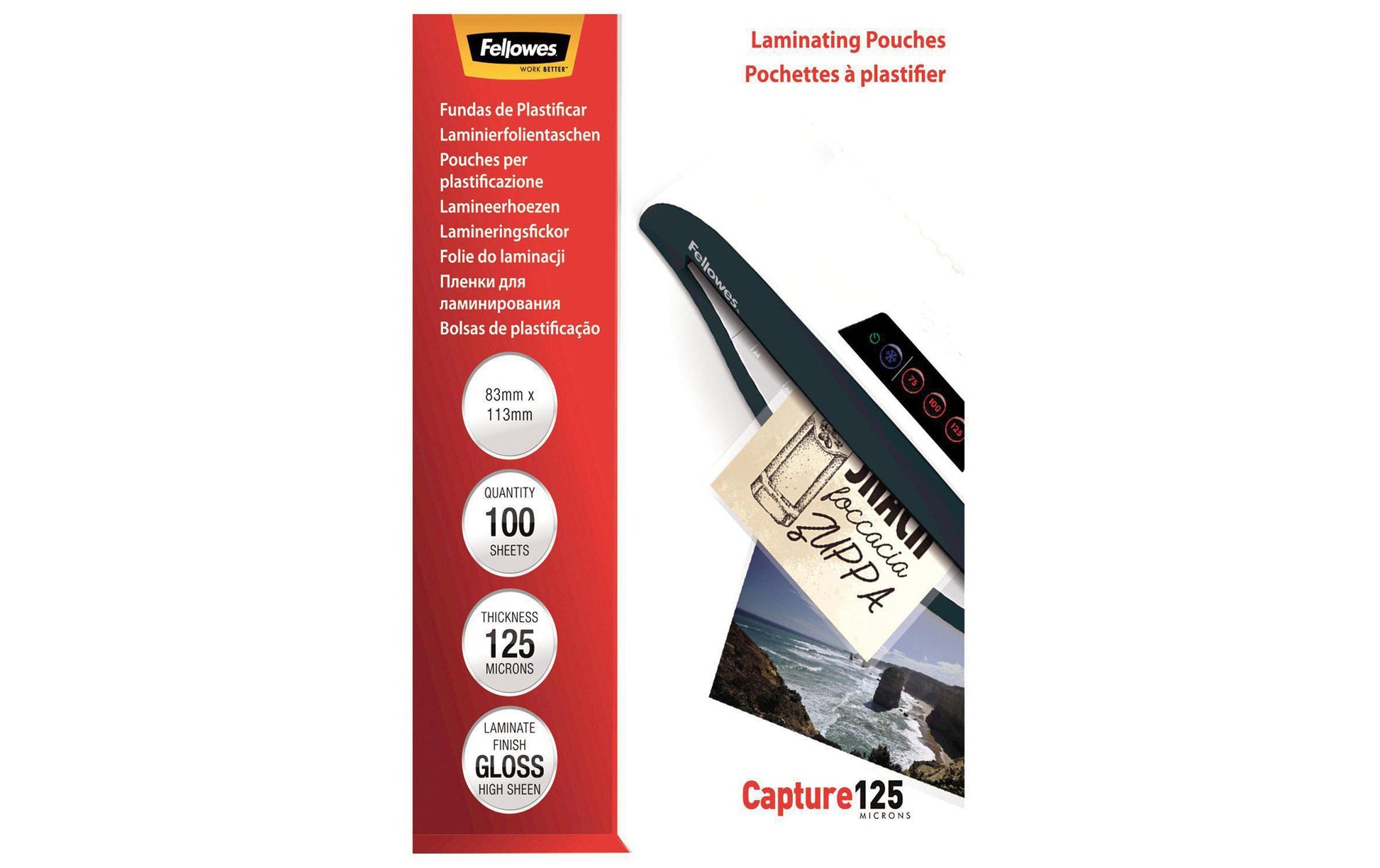 Fellowes Laminierfolien 83 × 113 mm – 125 µm, glänzend, 100 Stück
