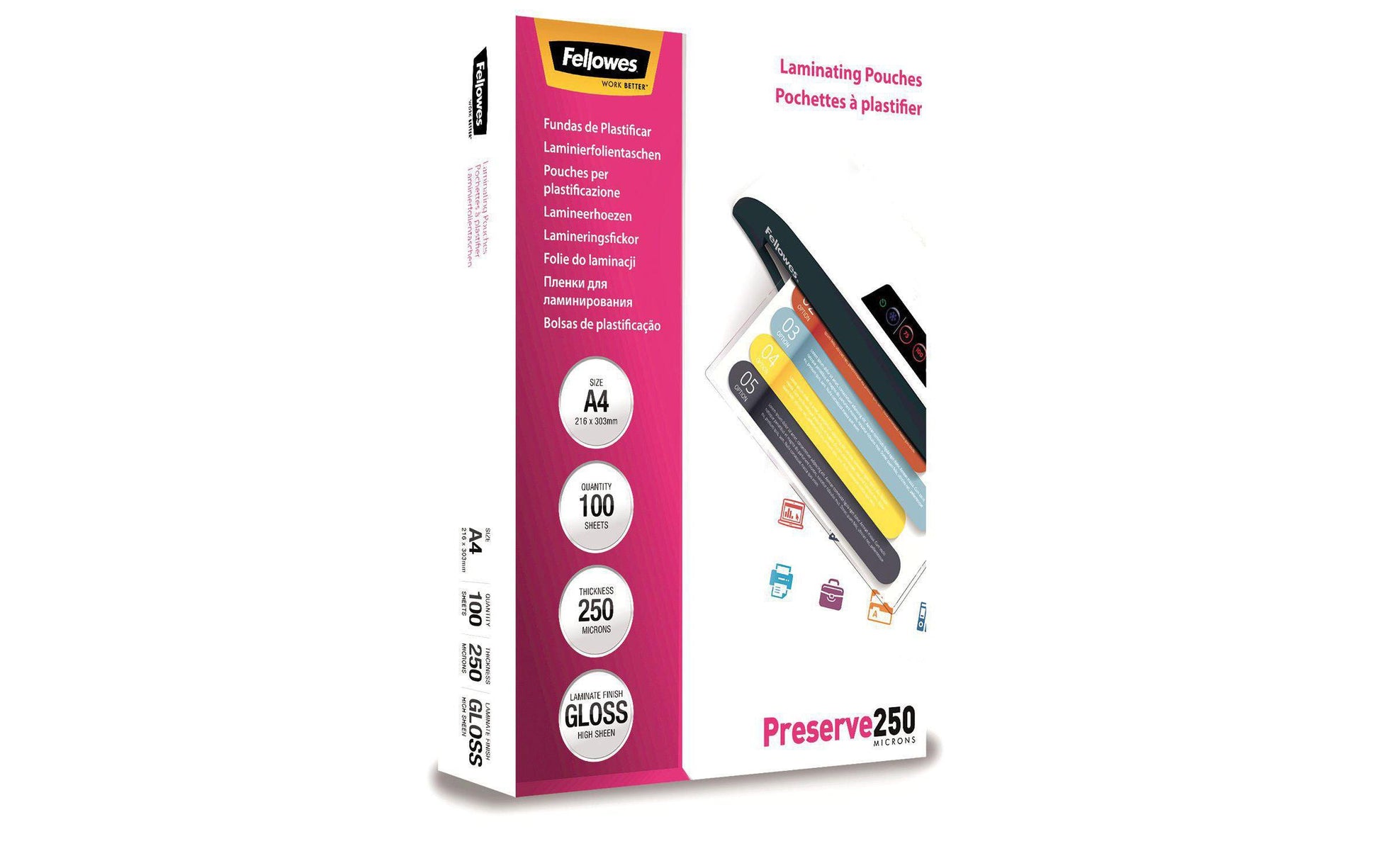 Fellowes Laminierfolien A4 – 250 µm, glänzend, 100 Stück