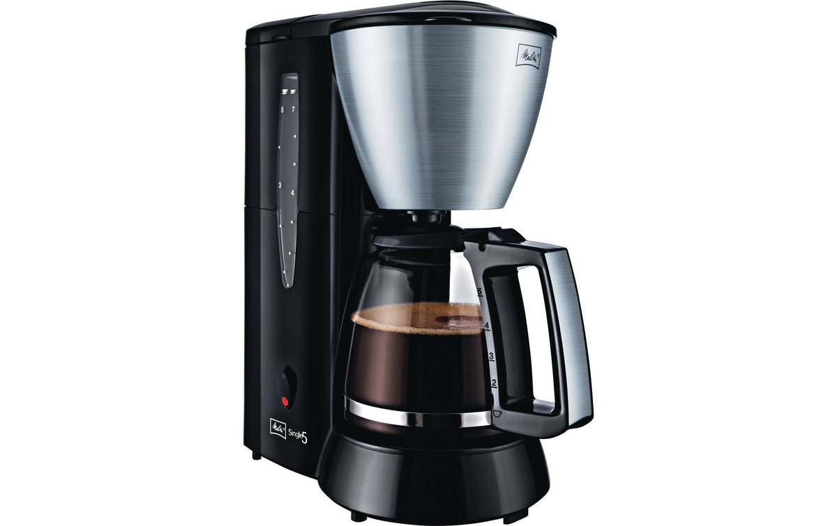 Melitta Single 5 Filterkaffeemaschine – 5 Tassen, 0,6 l, Melitta Filtertüten 1x2, Schwarz/Edelstahl