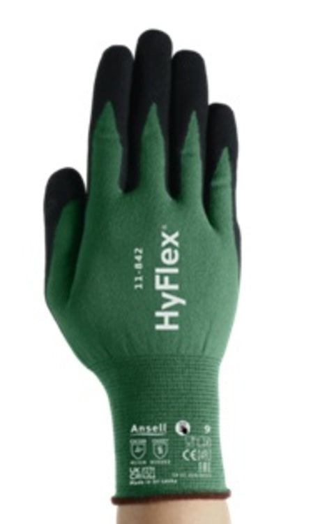 Ansell Arbeitshandschuhe, HyFlex 11-842 – L, 12 Paar – Nitrilschaum/Nylon, EN 407 Klasse 1