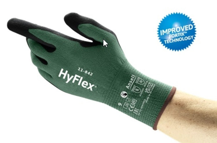 Ansell Arbeitshandschuhe, HyFlex 11-842 – L, 12 Paar – Nitrilschaum/Nylon, EN 407 Klasse 1