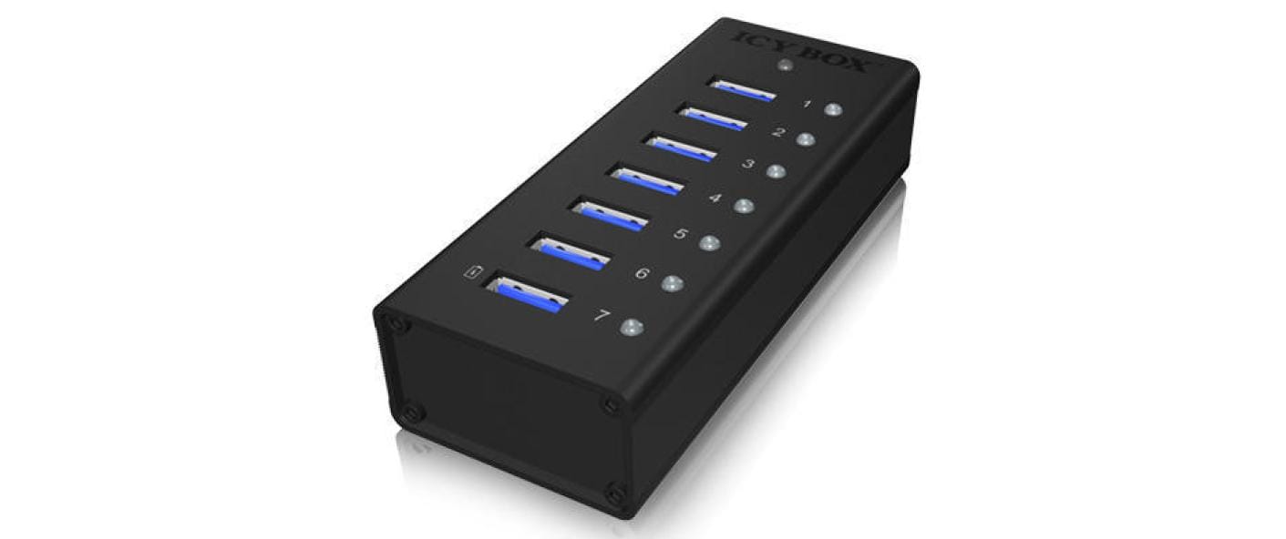 ICY BOX IB-AC618 USB-Hub – USB 3.0, 7× USB-A (1× Ladeport)