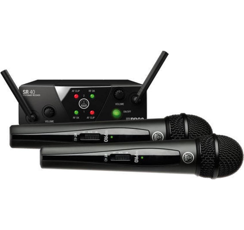 AKG WMS40 Mini Dual Vocal Set Bühnenmikrofon 2er-Set – 6,35 mm Klinke, Kabellos, Niere – Schwarz