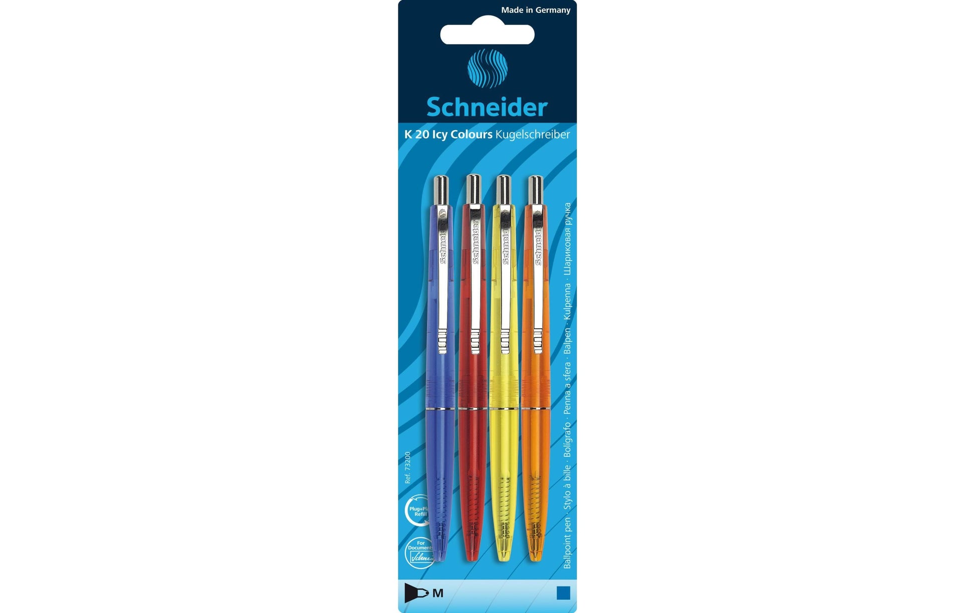 Schneider Schreibgeräte Schneider K 20 Icy Multifunktions-Kugelschreiber – 4er Pack, 4 Farben (Blau, Orange, Rot), nachfüllbar