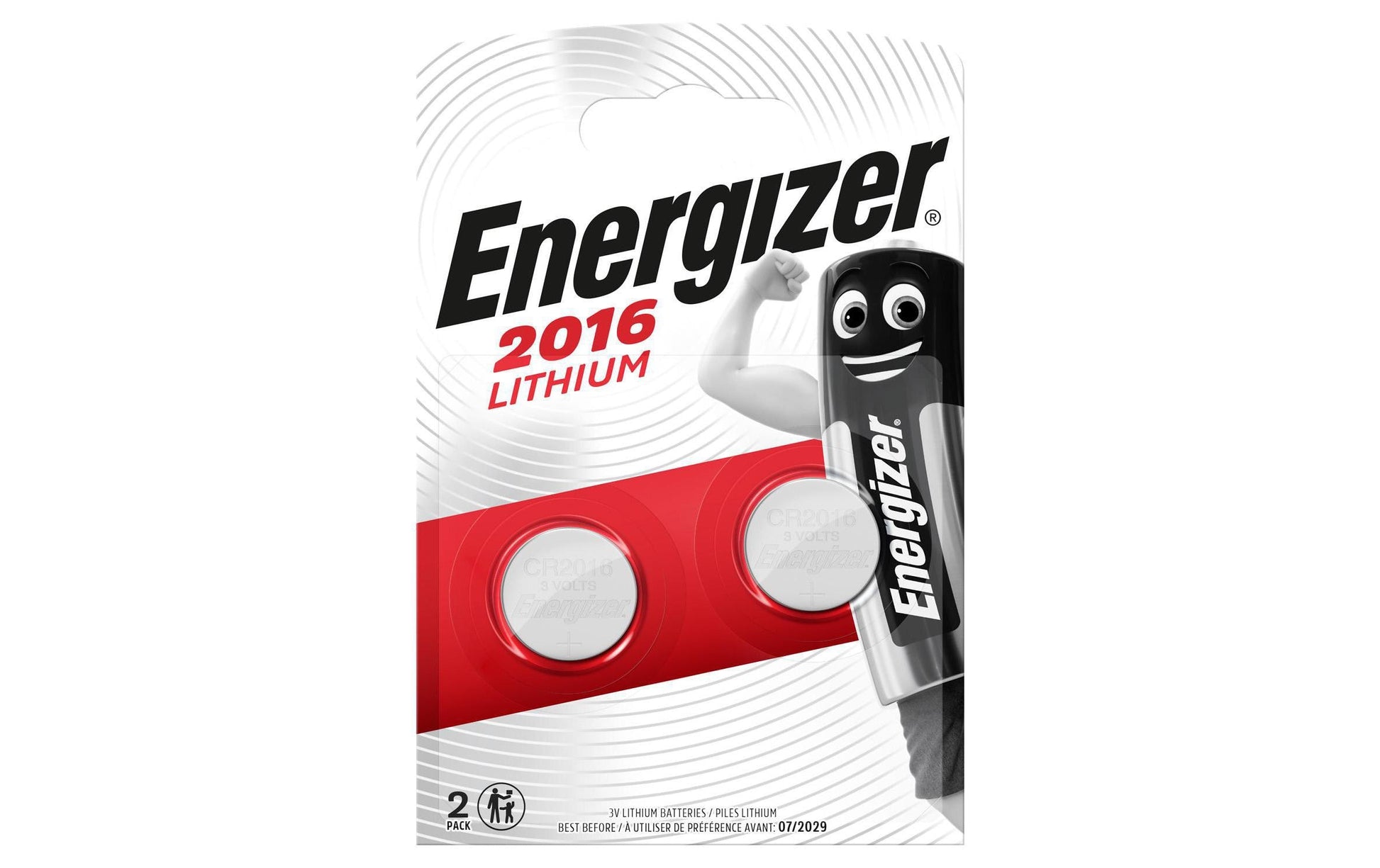 Energizer Knopfzellen CR2016, Lithium-Mangandioxid, 3 V – 2 Stk.