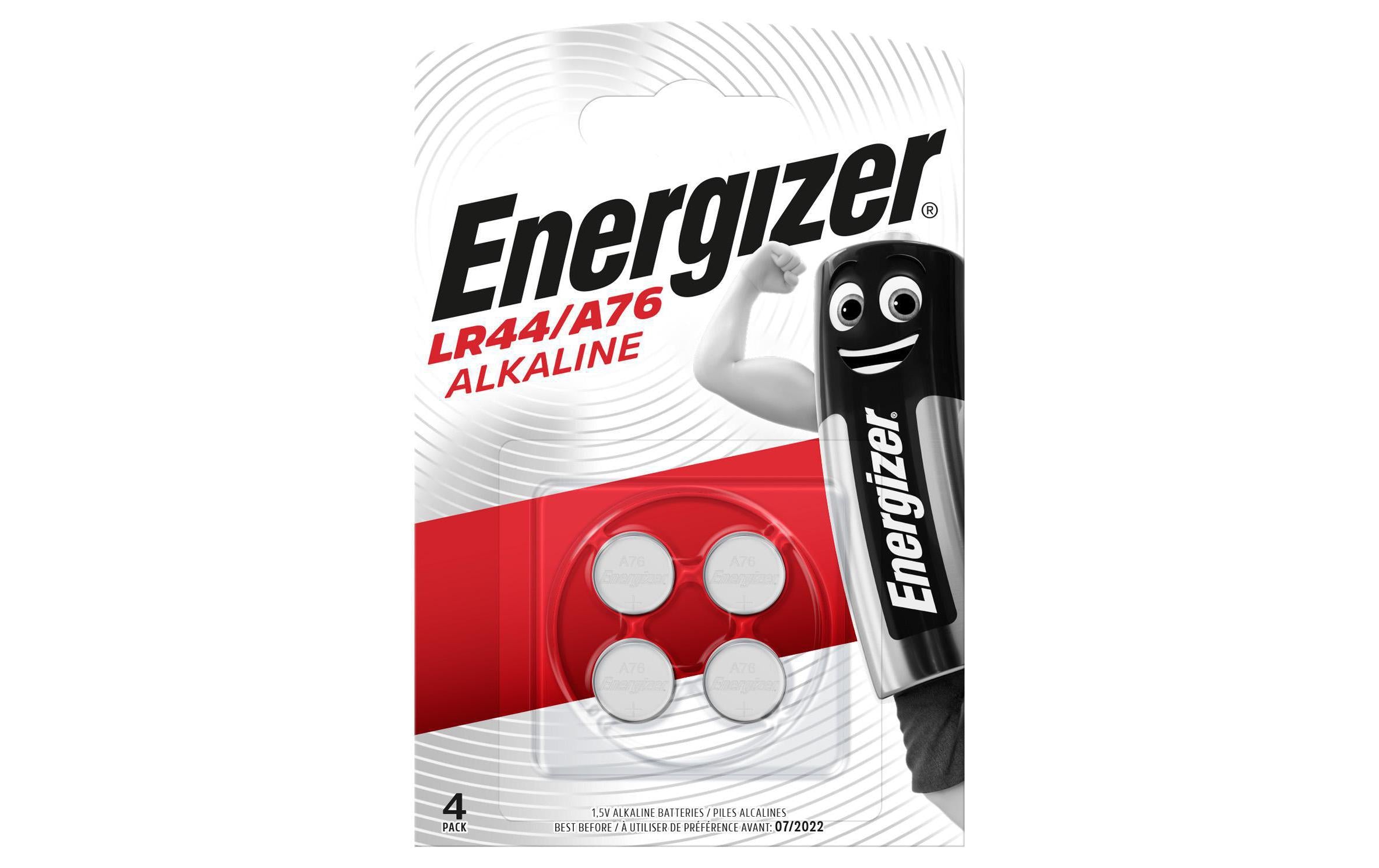 Energizer Knopfzellen LR44 (A76), Alkaline, 1,5 V – 4 Stk.