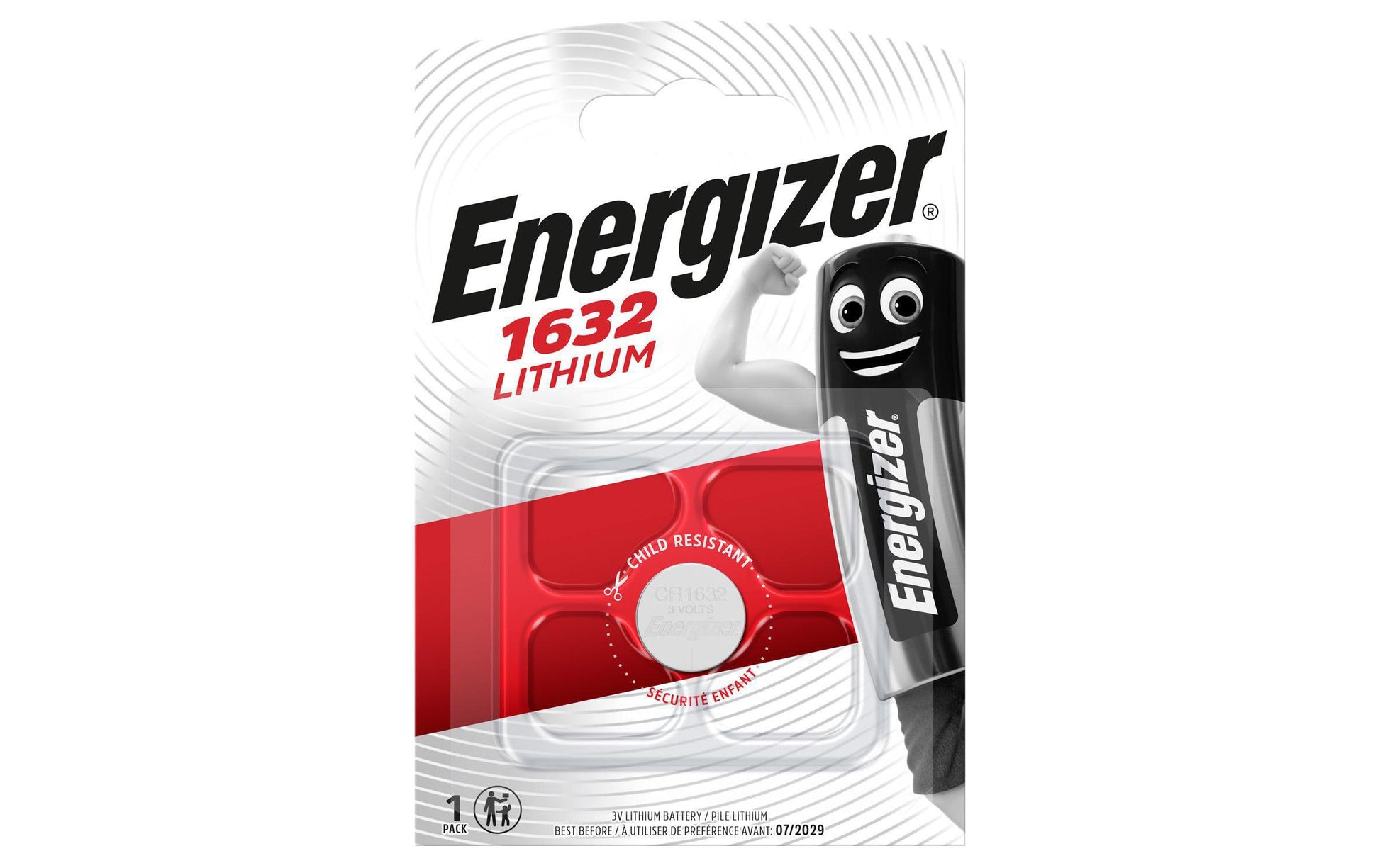 Energizer Knopfzelle CR1632, Lithium, 3 V – 1 Stk.