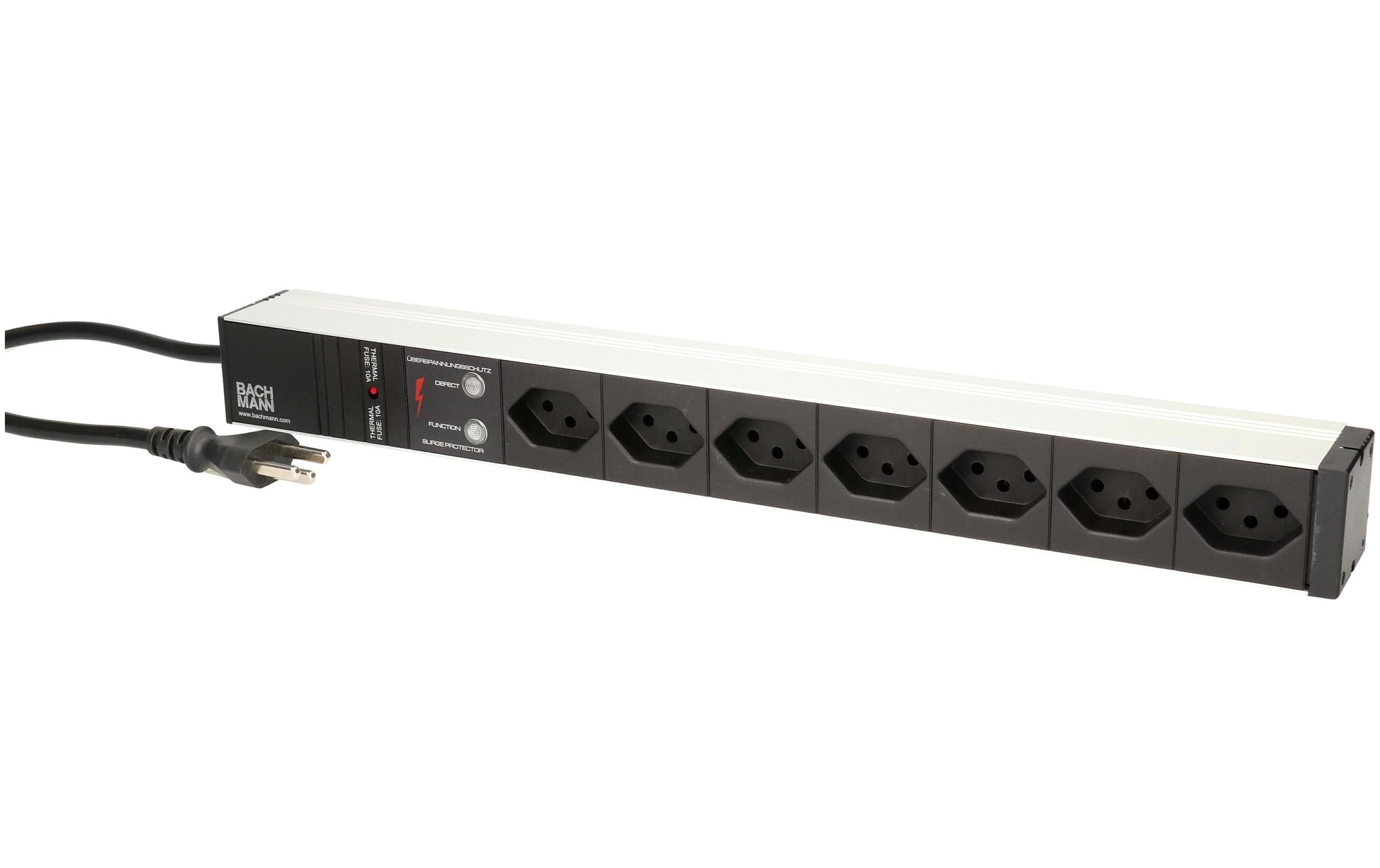 Bachmann Rack-PDU PDU ALU – 1U (Rackmontage), 7× T13, T12, Überspannungsschutz, 3 m, Schwarz/Silber