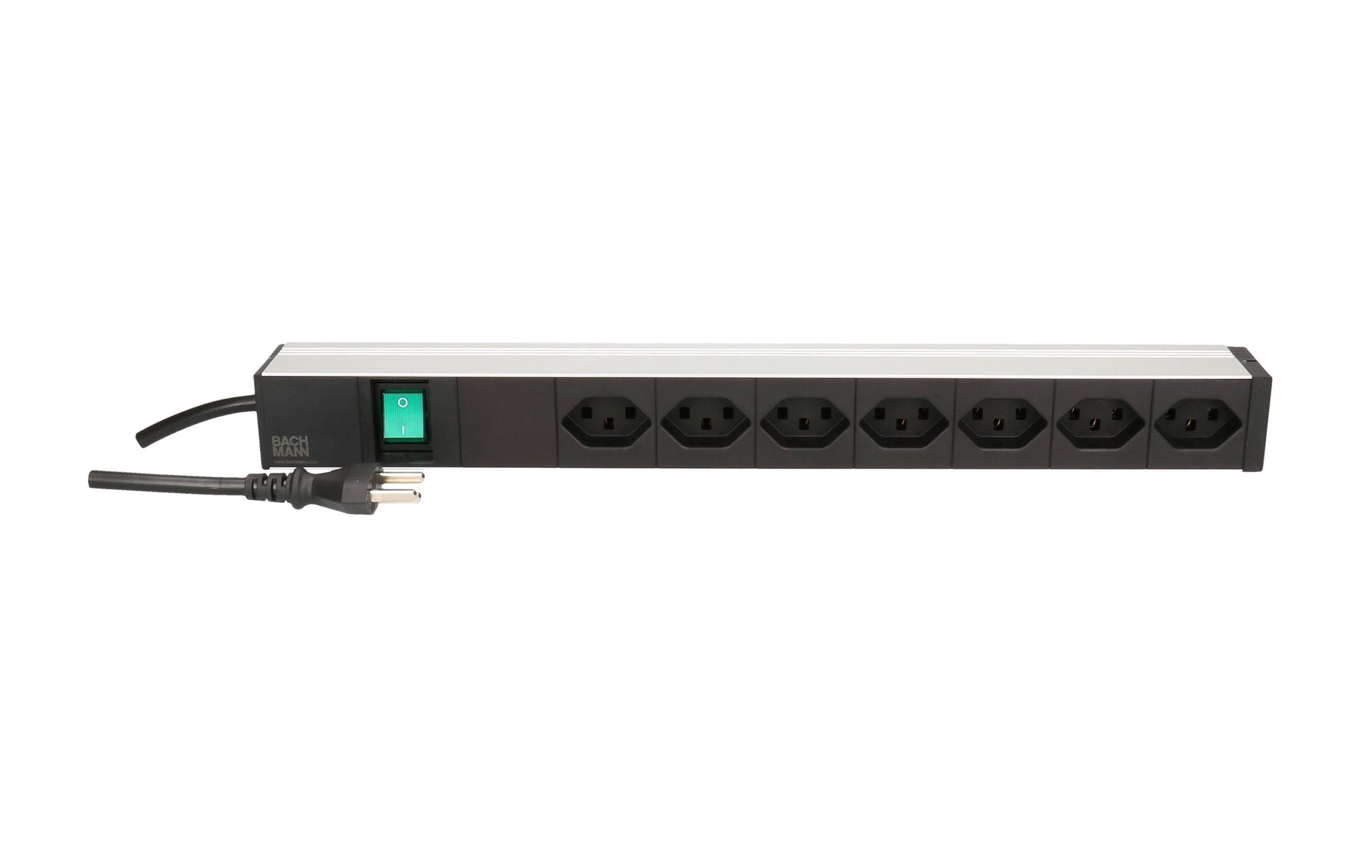 Bachmann Rack-PDU ALU – 1U, 7× T23, T23, mit Schalter, 3 m, schwarz/silber