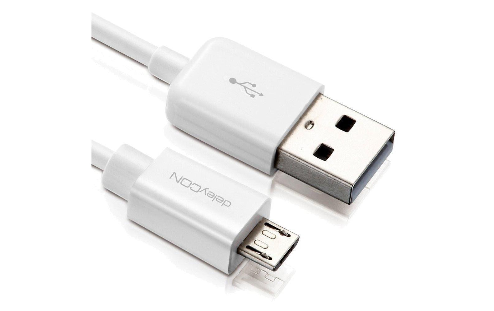 deleyCON USB-A auf Micro-USB-B Kabel – USB 2.0 (480 Mbit/s) – 3 m – Weiss – für Galaxy S5 und mehr
