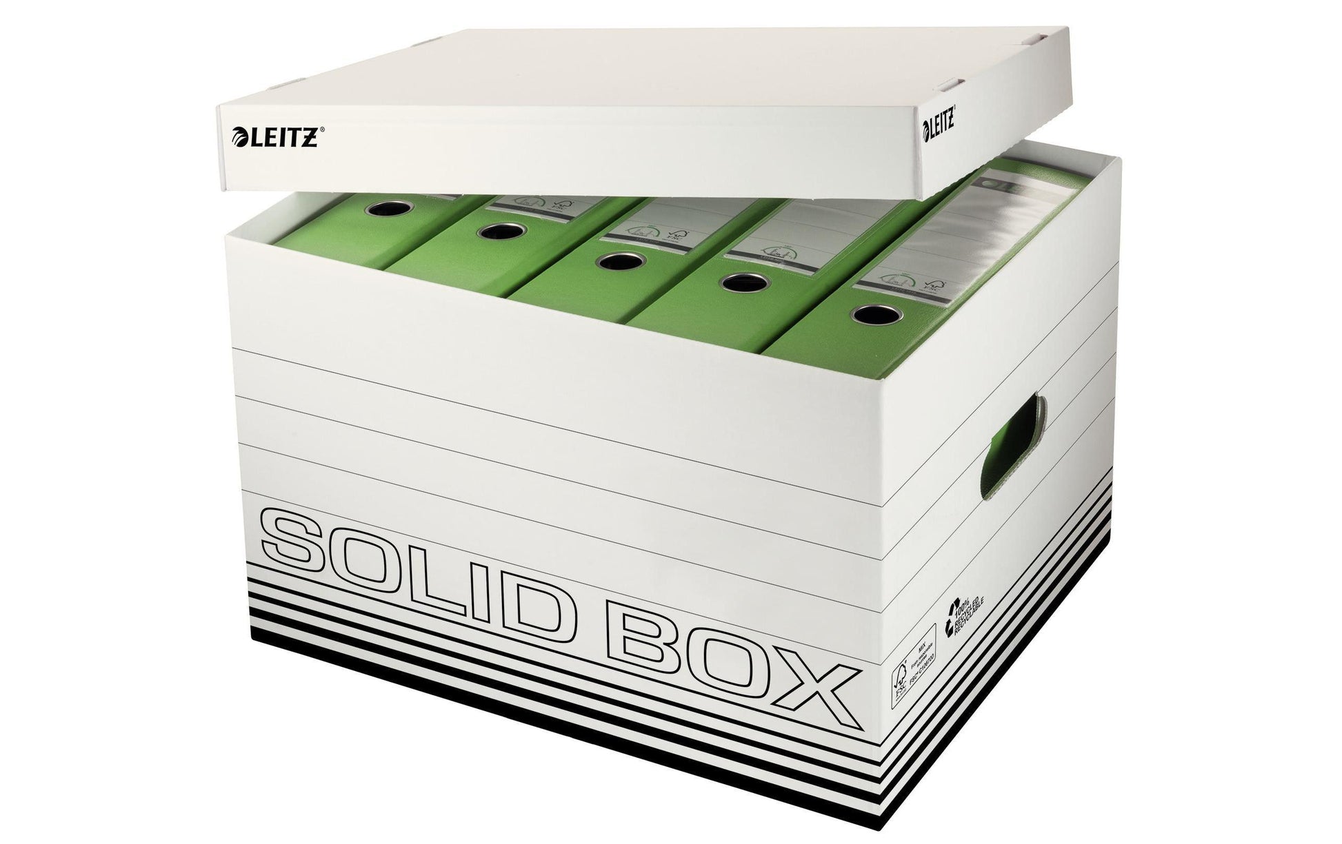 Leitz Solid Box – Umzugsbox – 346 × 305 × 450 mm, Karton, Schwarz/Weiss, mit Klappdeckel