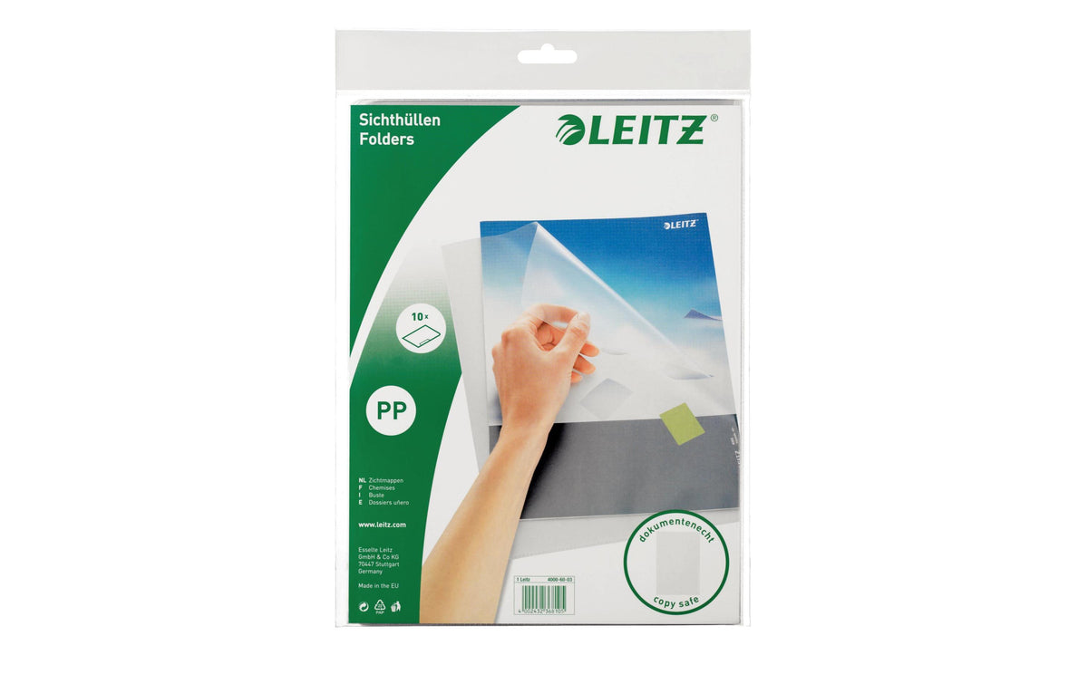 Leitz Sichthülle A4, blendfrei genarbt, transparent – 10 Stück