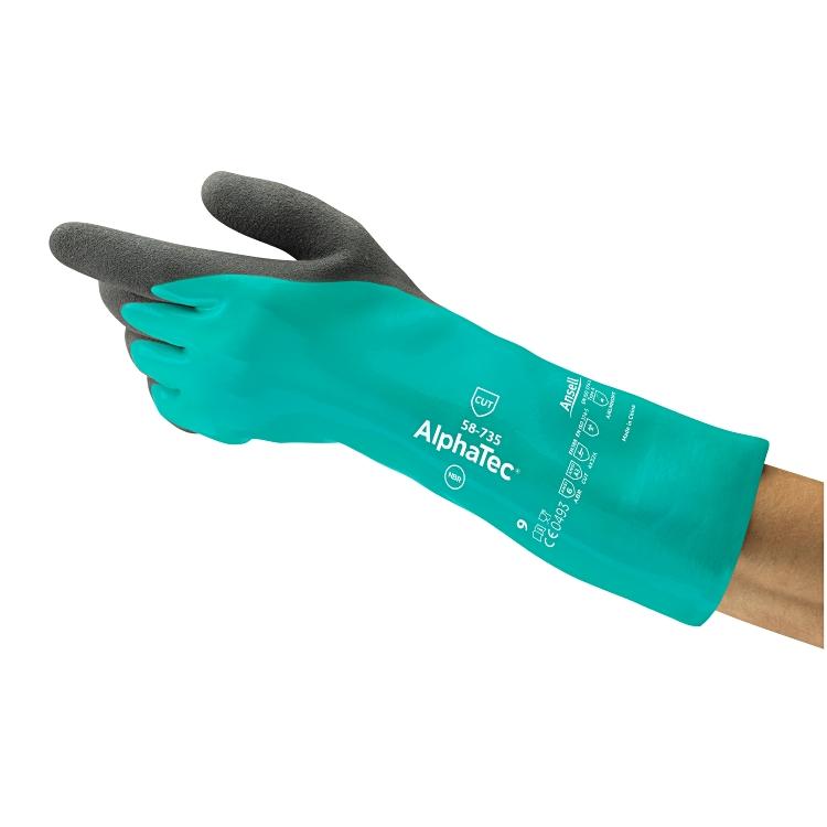Ansell Einweghandschuhe Nitril, AlphaTec 58-735 – S, 1 Paar – Grün, Schnittschutz ISO C, 35 cm