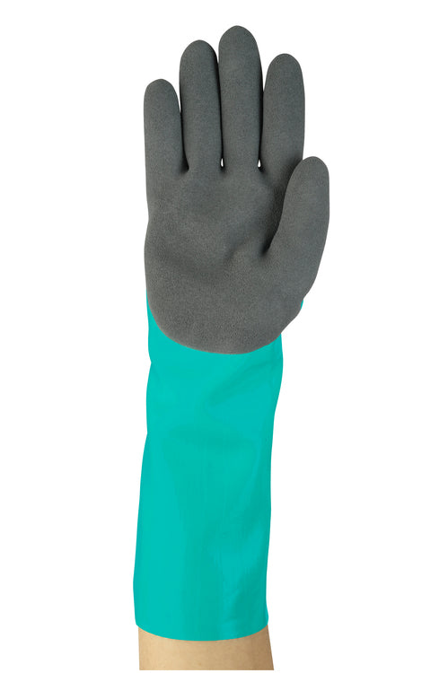 Ansell Einweghandschuhe Nitril, AlphaTec 58-735 – S, 1 Paar – Grün, Schnittschutz ISO C, 35 cm