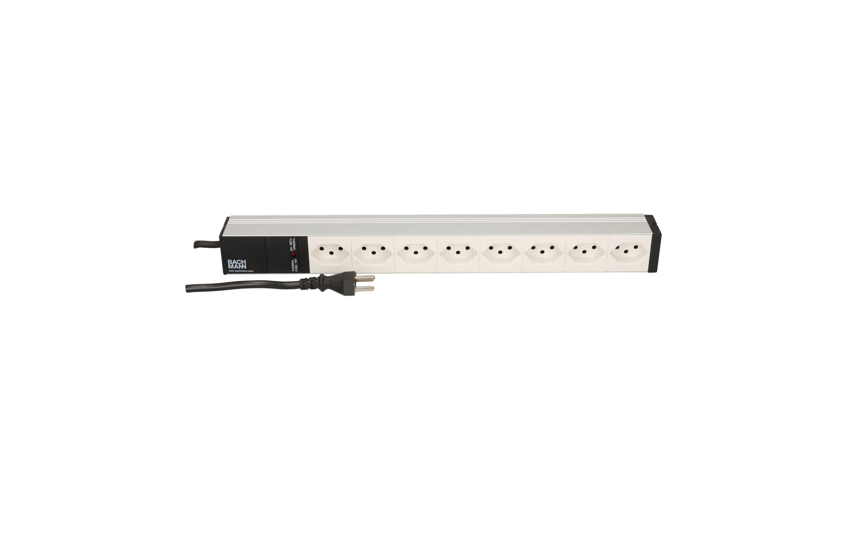 Bachmann PDU ALU Rack-PDU 19" 1U, 8×T13, Eingang T12, 3 m – weiss/silber