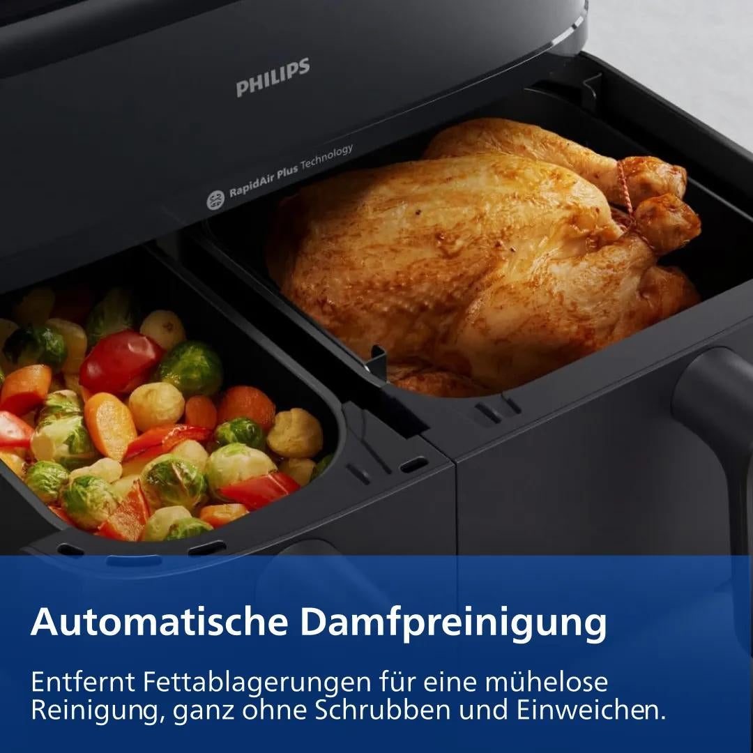 Philips Heissluftfritteuse NA552/00 – 9 l, Rapid Air & Braten, 2750 W – Schwarz/Gold