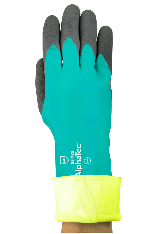Ansell Einweghandschuhe Nitril, AlphaTec 58-735 – M, 1 Paar – Grün, Schnittschutz ISO C, ANSELL GRIP