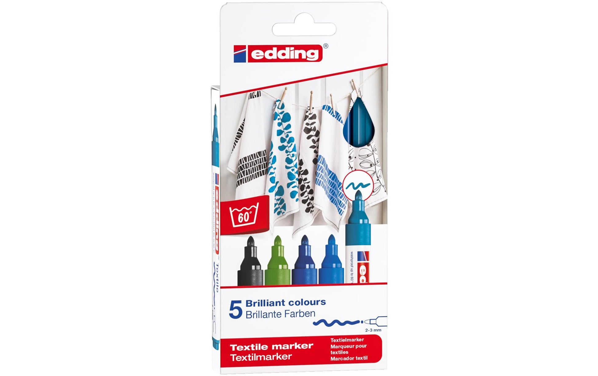 Edding 4500 Textilmarker – Rundspitze 2–3 mm – 5er-Set (Cool Col) – für Textilien