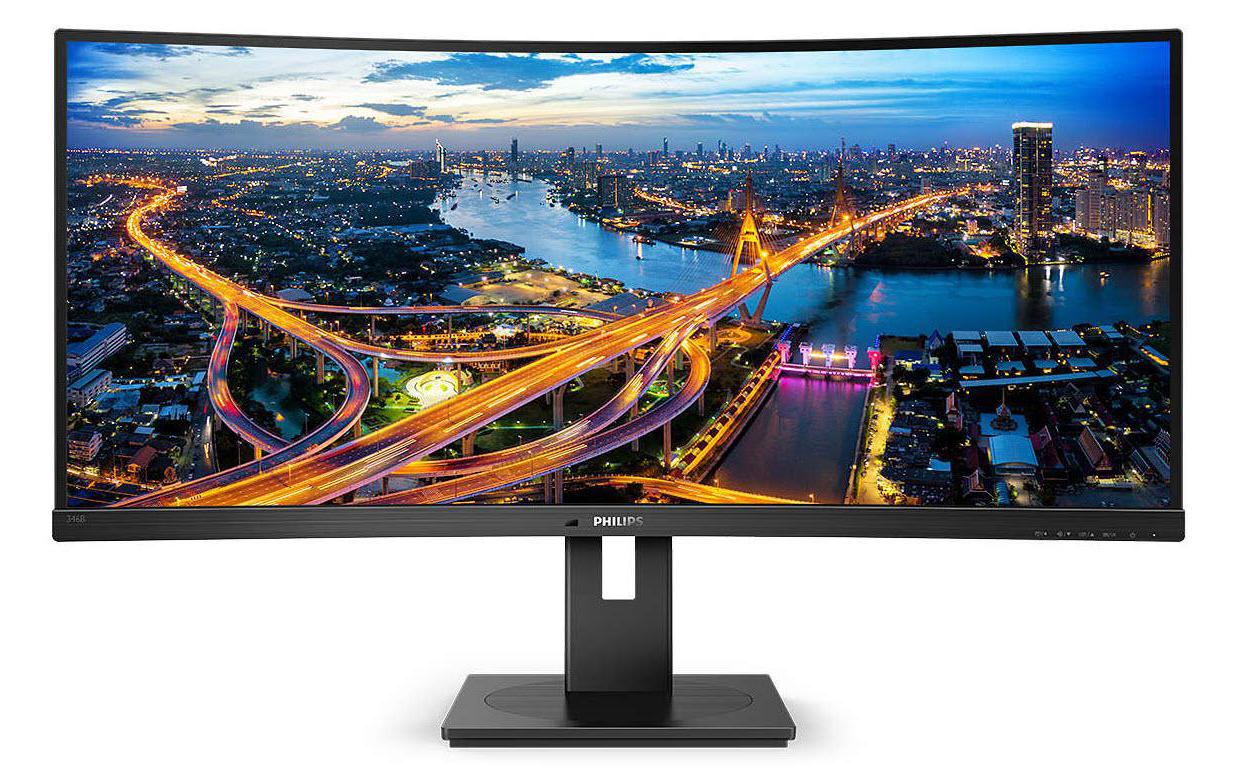 Philips 346B1C/00 – Monitor, 34", VA, 100 Hz, 300 cd/m², KVM, USB-C, Gebogen, VESA 100 × 100, Schwarz