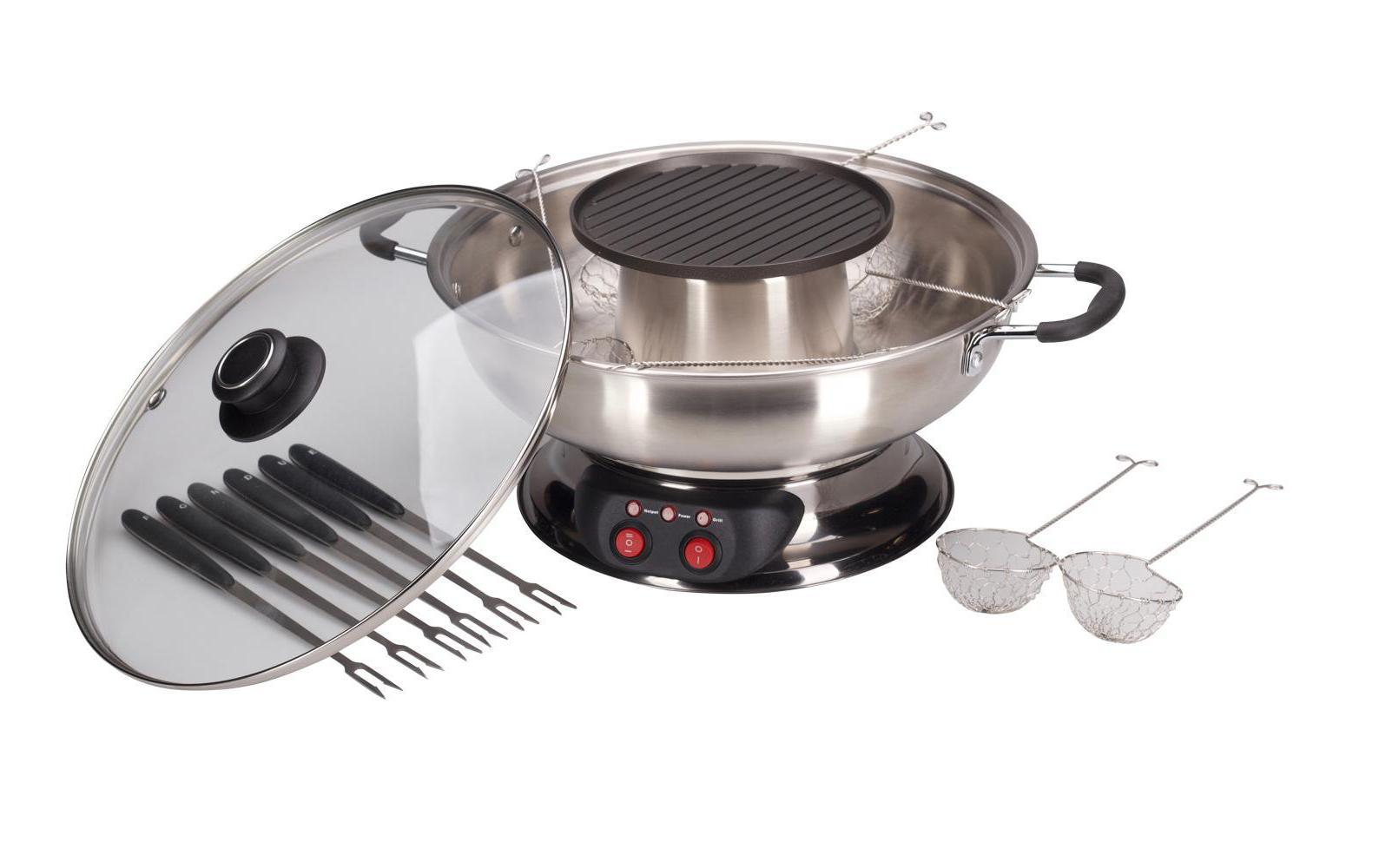 Nouvel Weinfondue-Set 16-teilig, für 6 Personen – elektrisch 1350 W, mit Deckel, Edelstahl, Silber