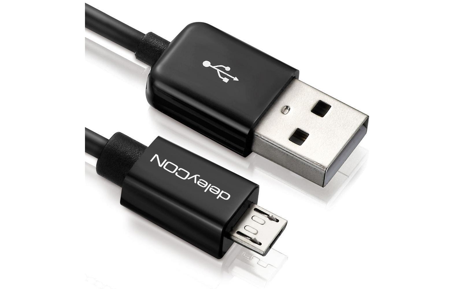 deleyCON USB-A auf Micro-USB-B Kabel – USB 2.0 (480 Mbit/s) – 2 m – Schwarz – für Galaxy S5 und mehr