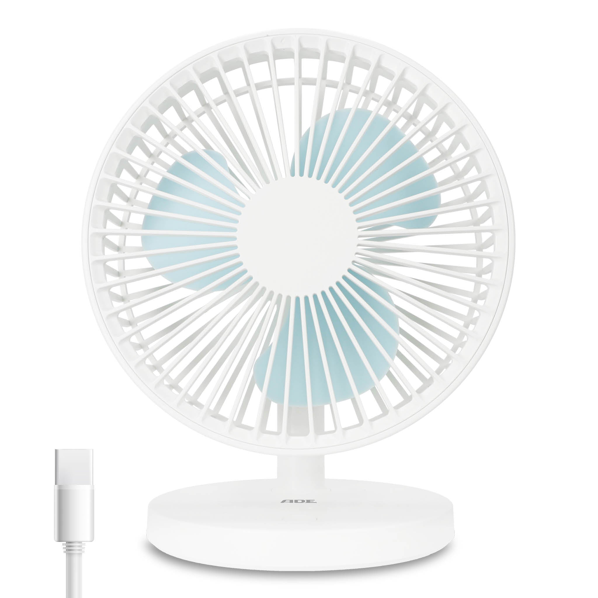 ADE USB-Tischventilator – 18 cm, 3 Stufen, 22 dB, Weiss