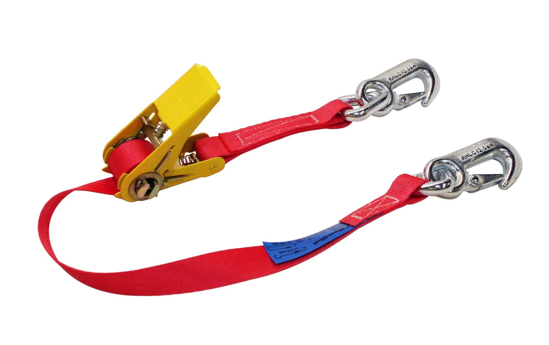 SpanSet Zurrgurte 6 m × 25 mm, Polyester, Rot, Zurrkraft 700 kg, mit Ratsche und 2 Karabinerhaken, für Anhänger