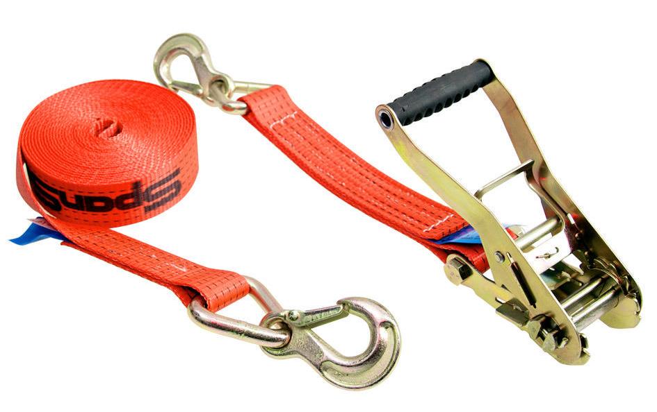 SpanSet Zurrgurt 8 m × 50 mm, Polyester, Orange, mit Ratsche und 2 verzinkten Triangelhaken, bis 5000 kg