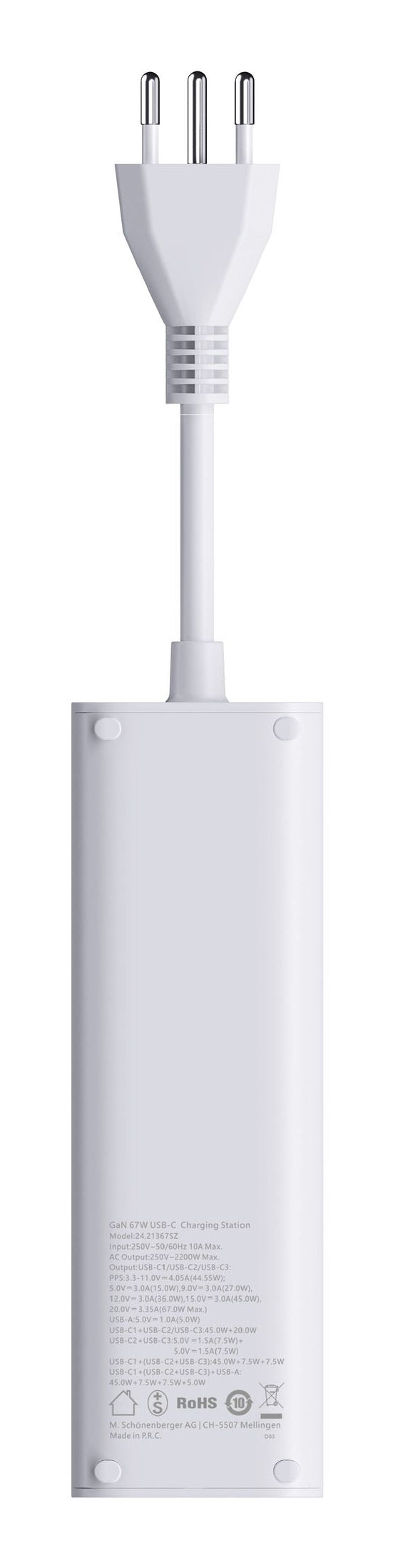 M. Schönenberger 24.21367WS Ladestation – 2300 W, 3× USB-C + 1× Micro-USB, PD, QC – für USB-Geräte