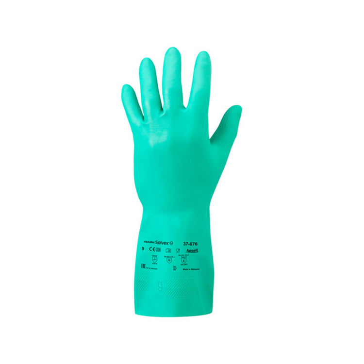 Ansell Arbeitshandschuhe Sol-Vex 37-676 – S, 1 Paar – Nitril, Grün, 33 cm, Baumwollvelour-Futter