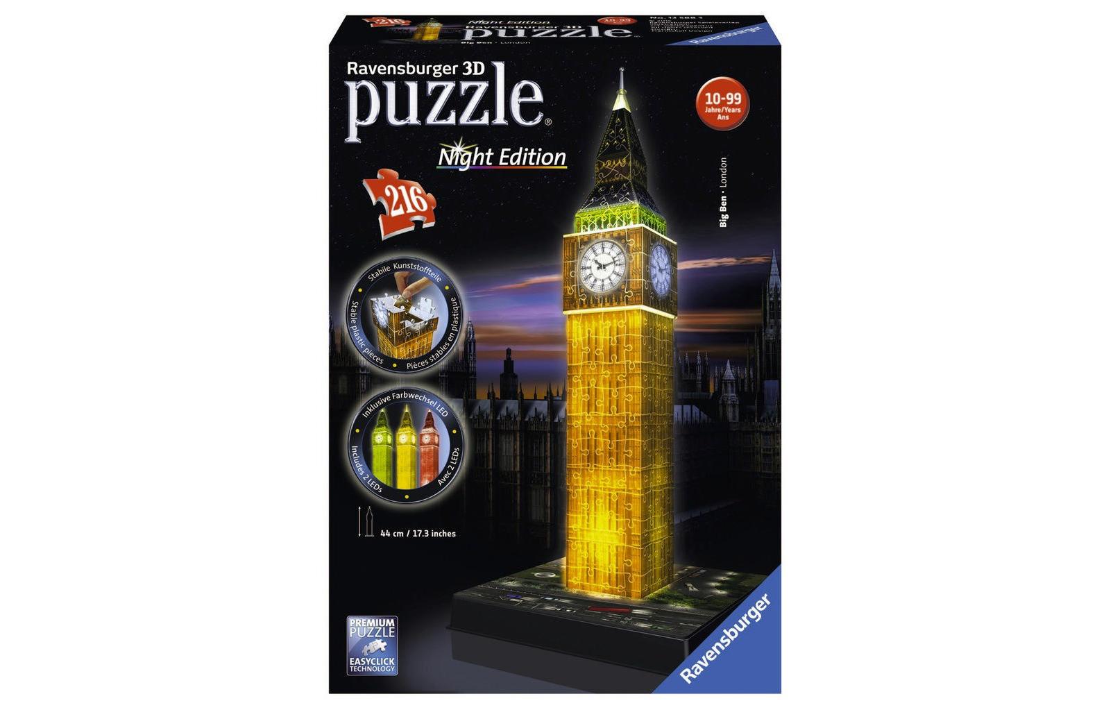 Ravensburger 3D Puzzle Big Ben bei Nacht – 216 Teile – Kunststoff – ab 8 Jahren