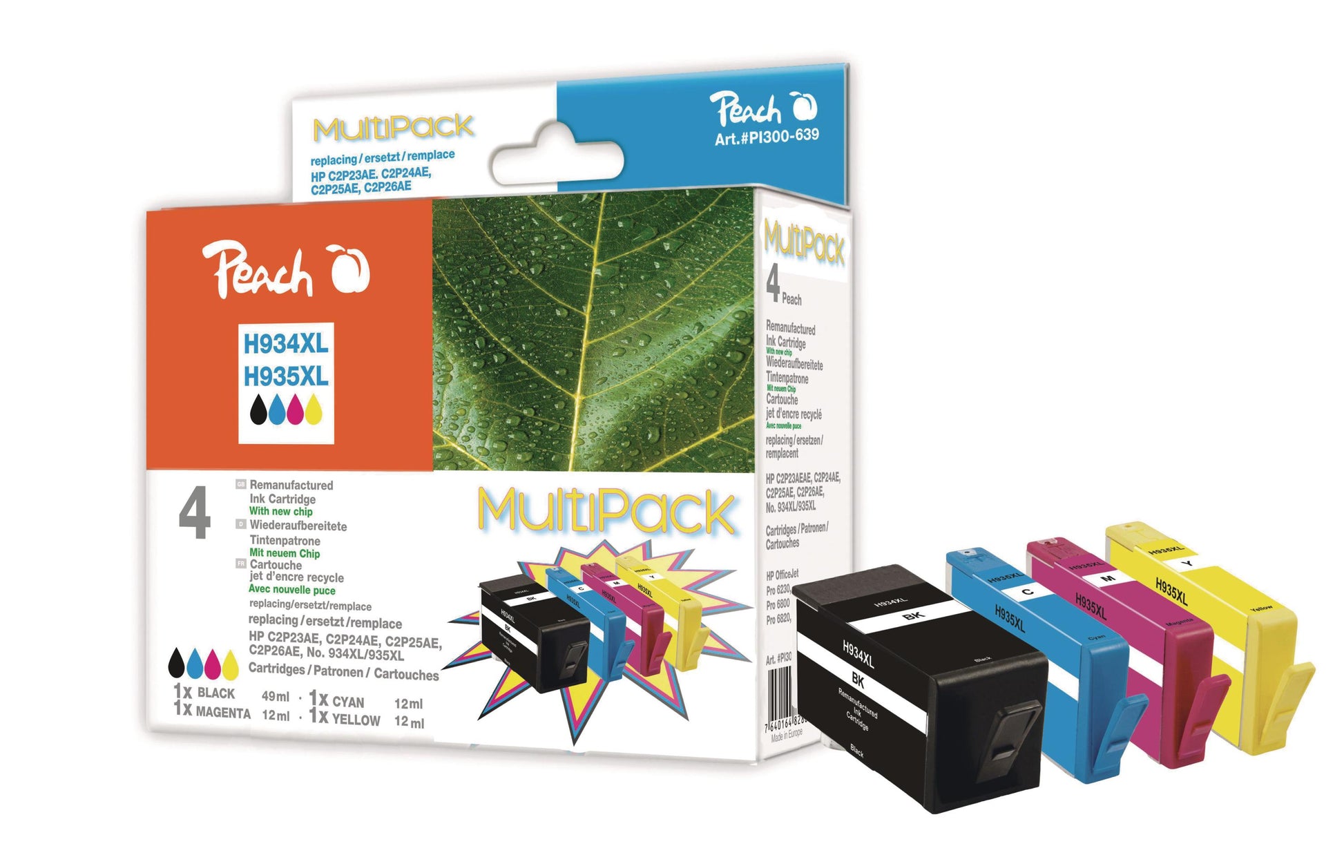 Peach Tintenpatronen-Multipack 934XL/935XL, CMYK, XL, 4er-Pack, kompatibel – für HP OfficeJet 6800 Serie