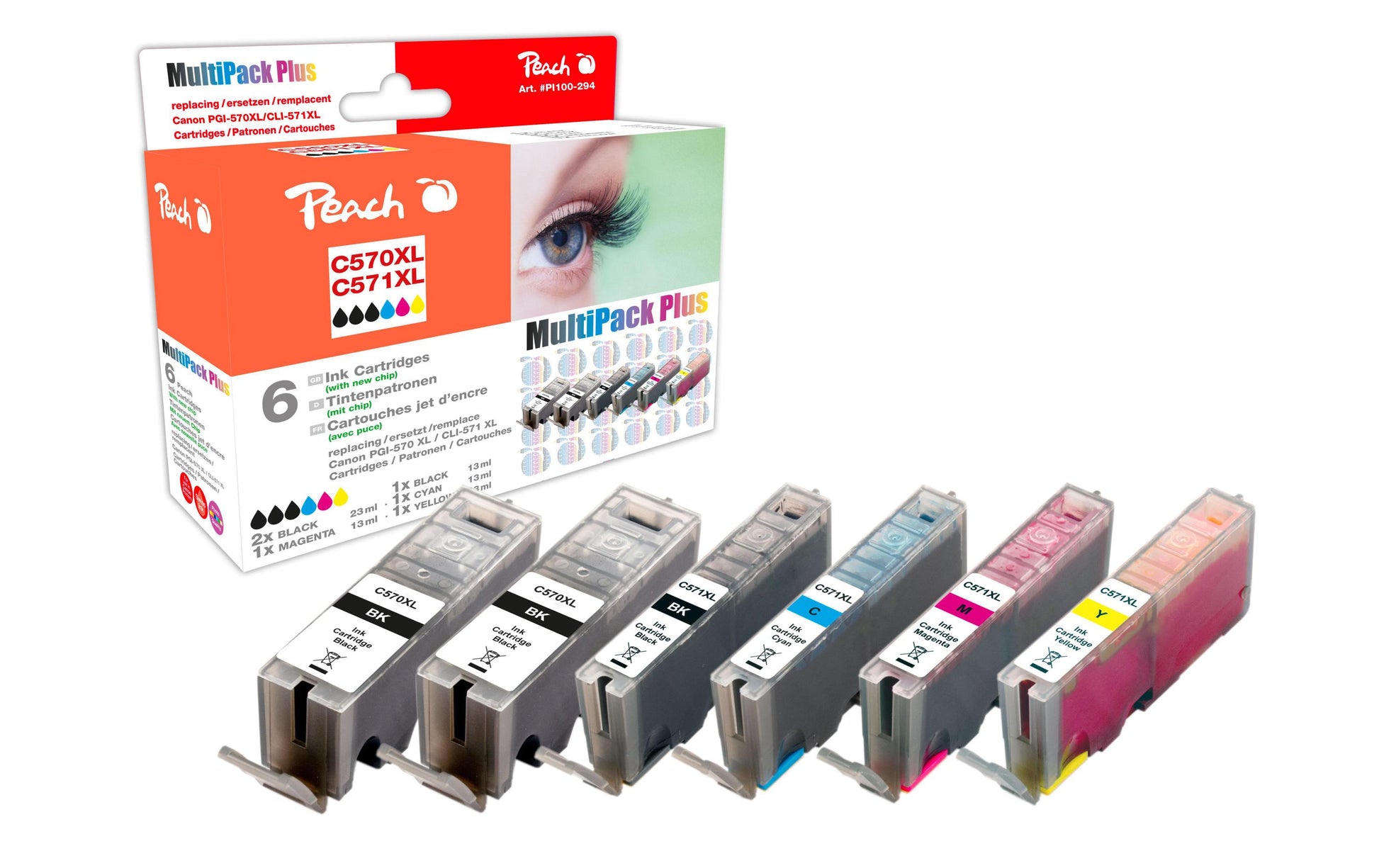 Peach Tintenpatronen-Multipack PGI-570XL/CLI-571XL, kompatibel – für Canon Pixma MG 5700 Serie