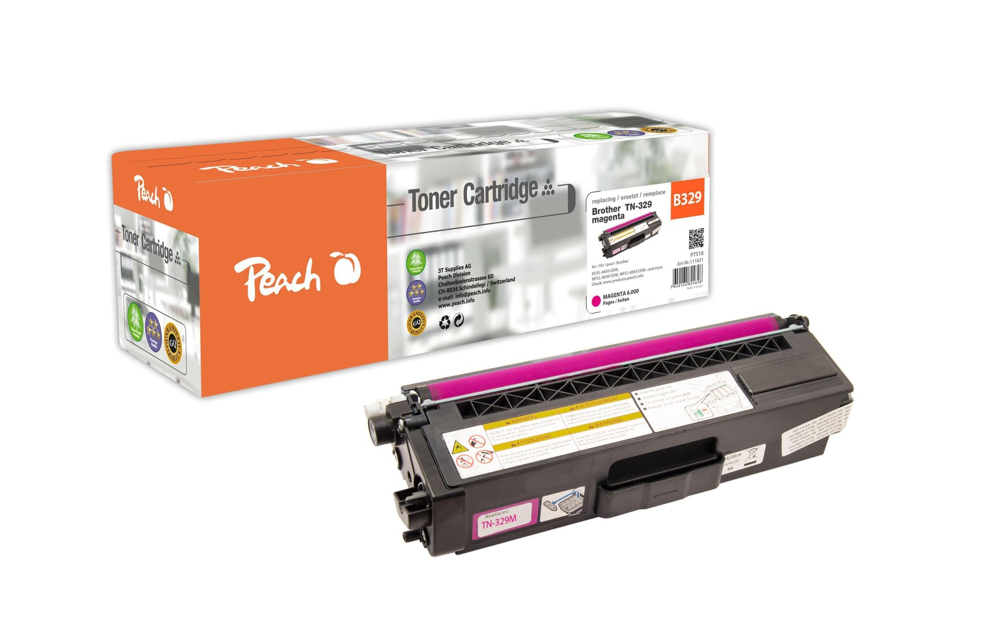 Peach Toner TN-329m – magenta, 6000 Seiten – für Brother DCPL 8450 CDW/HLL 8300 Serie/HLL 8350 CDW und andere