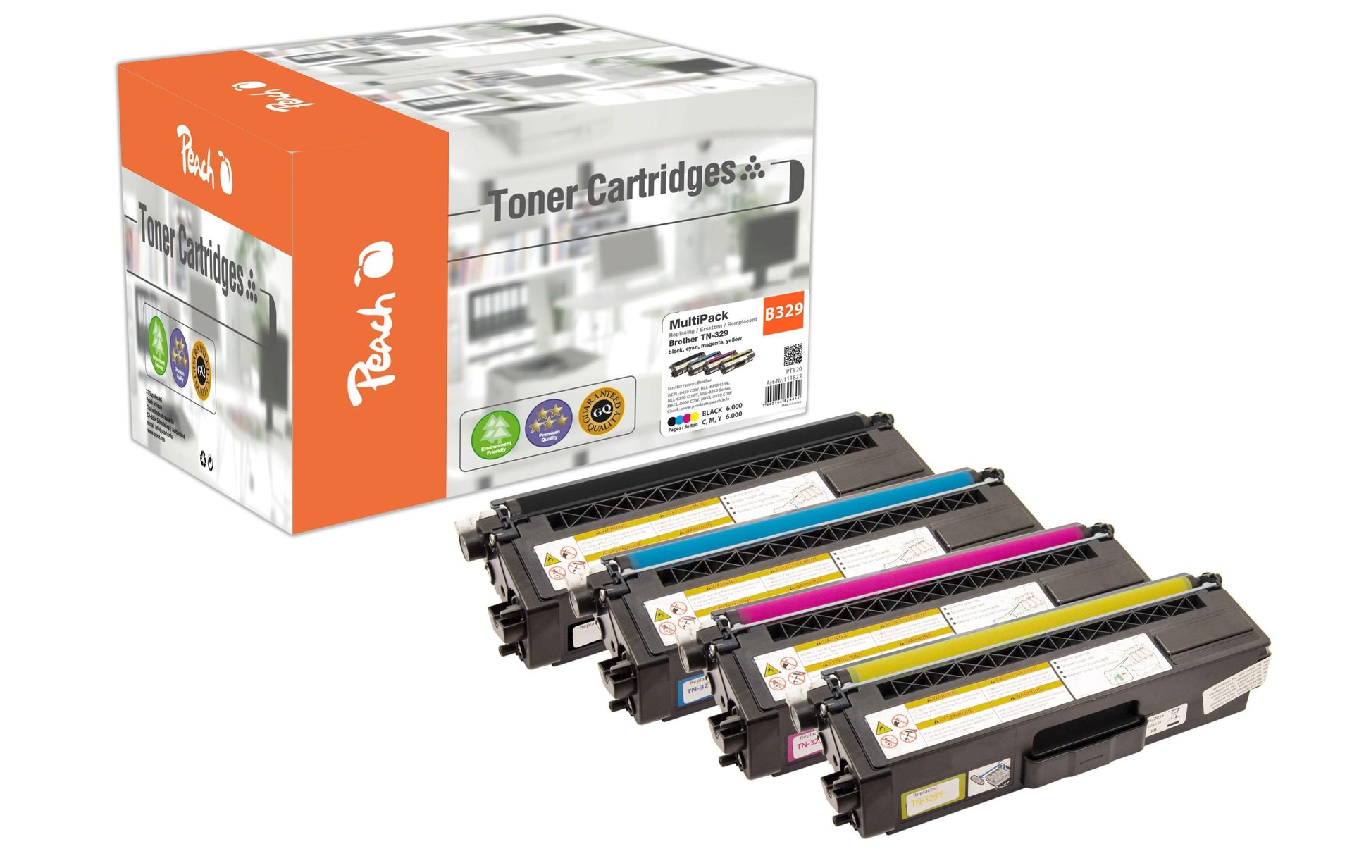 Peach Toner-Multipack TN-329 – BK/C/M/Y, 6000 Seiten – für Brother MFC-L8850/MFCL-8600/HLL-8300 und andere