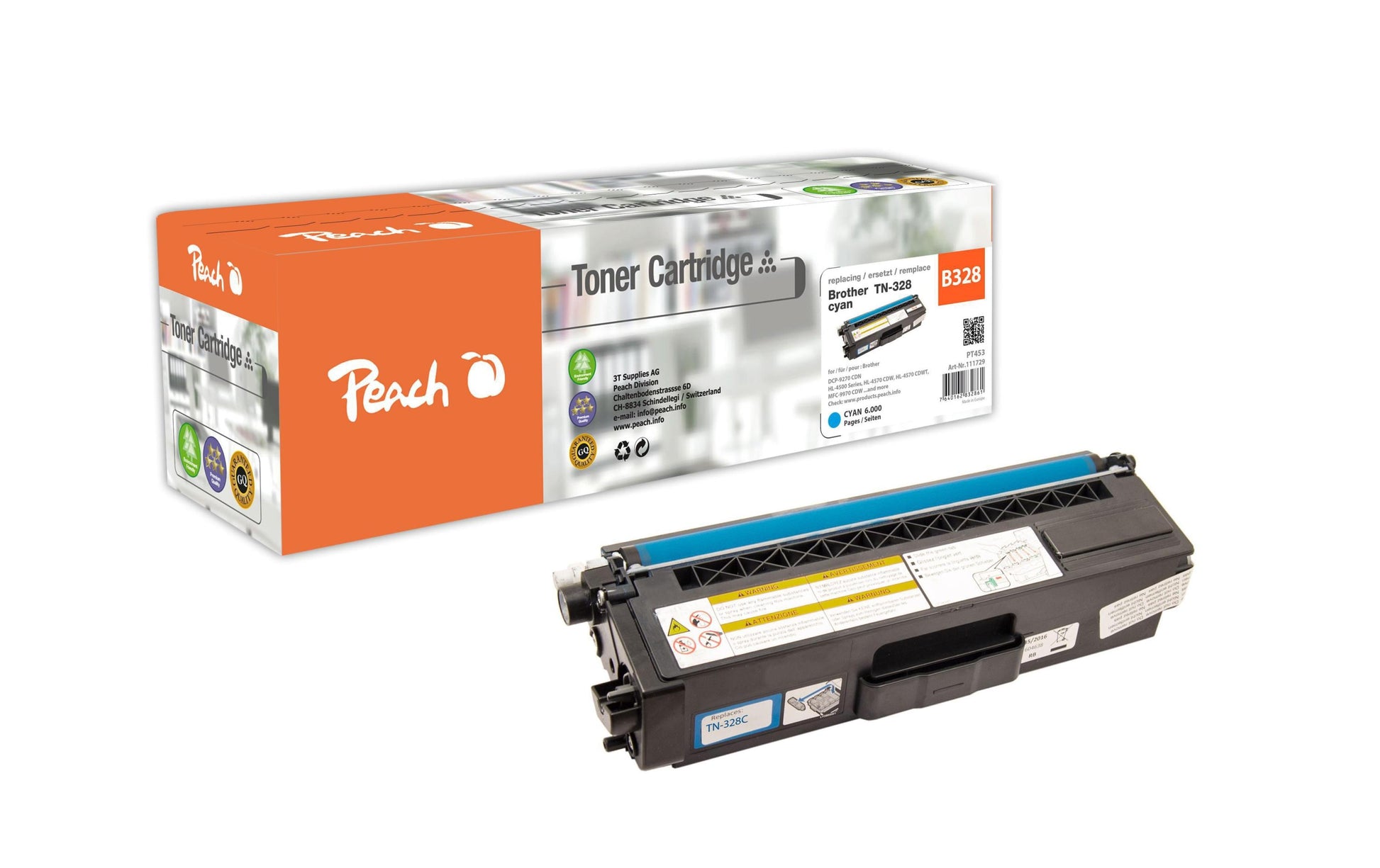 Peach Toner TN-328c – cyan, 6000 Seiten – für Brother DCP-9270 CDN/HL-4500 Serie/HL-4570 CDW usw.