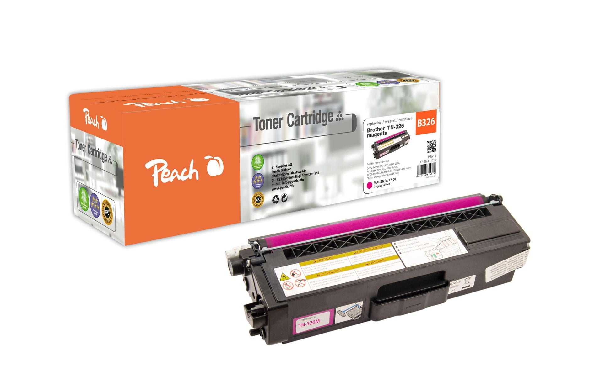 Peach TN-326M Magenta Toner – Kompatibel – 3'500 Seiten – für Brother DCPL 8400/DCPL 8450/HLL 8250 und andere