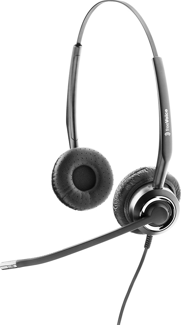 freeVoice SoundPro 310 Duo NC (QD) Office-Headset – On-Ear, Stereo, Kabelgebunden, ANC, mit Boom-Mikrofon, Schwarz
